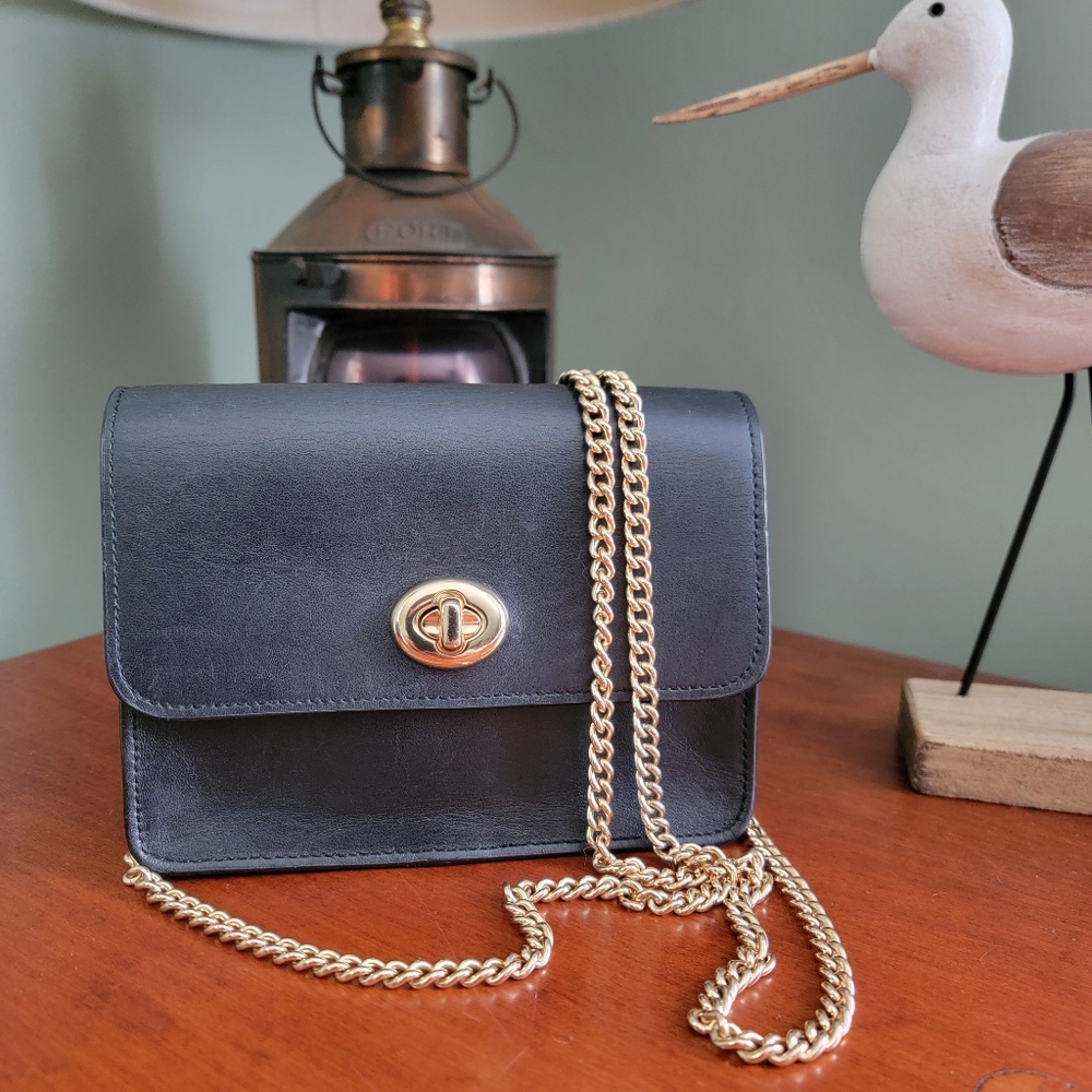 Coach F31384 Bowery Black Leather Chain Crossbody Bag